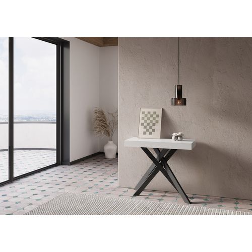 Console Extensible 90x40/196 Cm Krack Small Frêne Blanc Pieds Anthracite