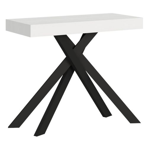 Console Extensible 90x40/196 Cm Krack Small Frêne Blanc Pieds Anthracite