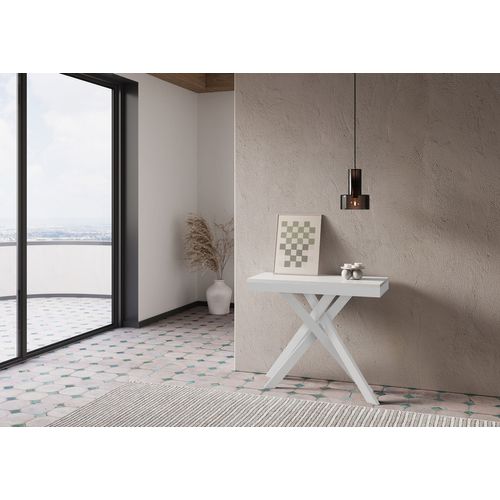 Console Extensible 90x40/196 Cm Krack Small Evolution Frêne Blanc Cadre Blanc