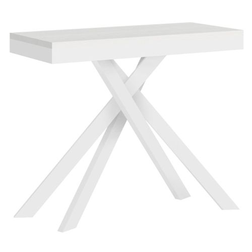 Console Extensible 90x40/196 Cm Krack Small Evolution Frêne Blanc Cadre Blanc