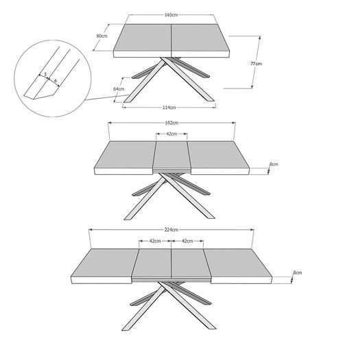 Table Extensible 80x140/224 Cm Karida Frêne Blanc Pieds Blancs