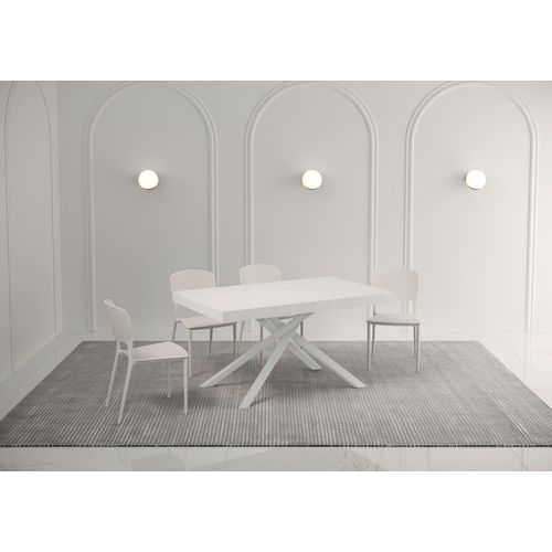 Table Extensible 80x140/224 Cm Karida Frêne Blanc Pieds Blancs