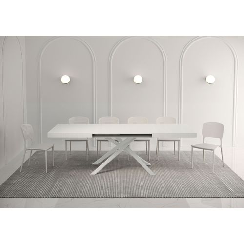 Table Extensible 80x140/224 Cm Karida Frêne Blanc Pieds Blancs