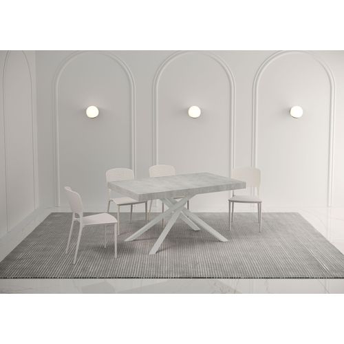Table Extensible 80x140/224 Cm Karida Gris Béton Pieds Blancs