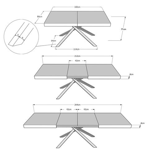 Table Extensible 80x160/244 Cm Karida Gris Béton Pieds Blancs