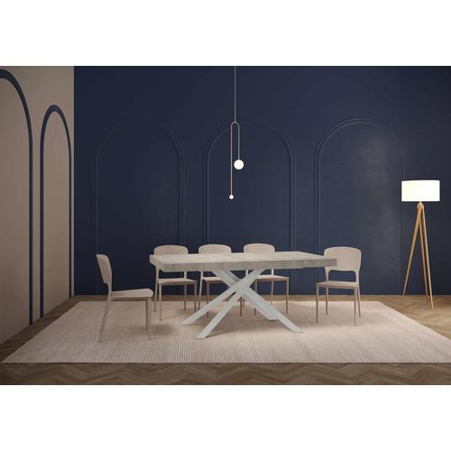 Table Extensible 80x160/244 Cm Karida Gris Béton Pieds Blancs