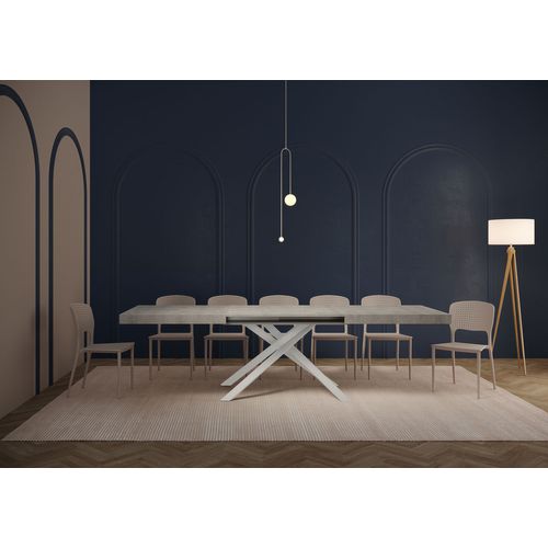 Table Extensible 80x160/244 Cm Karida Gris Béton Pieds Blancs