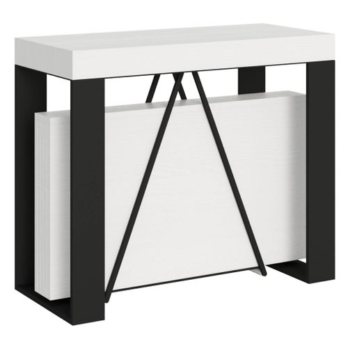 Console Extensible 90x40/196 Cm Zamat Small Frêne Blanc Cadre Anthracite