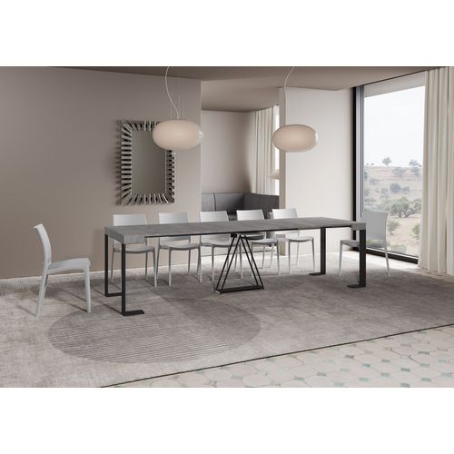 Console Extensible 90x40/300cm Zamat Gris Béton Cadre Anthracite