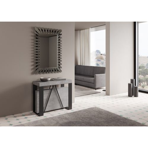 Console Extensible 90x40/300cm Zamat Gris Béton Cadre Anthracite