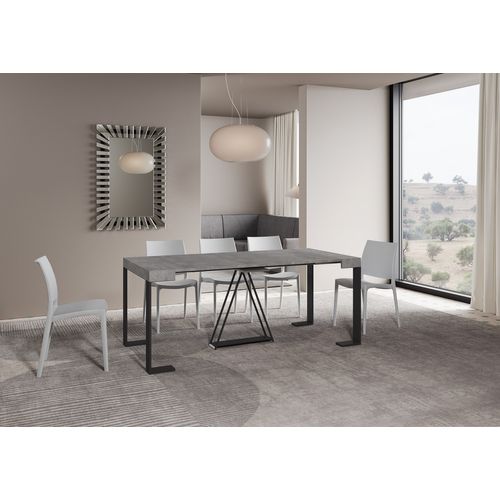 Console Extensible 90x40/300cm Zamat Gris Béton Cadre Anthracite