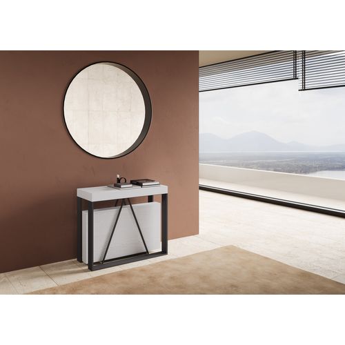 Console Extensible 90x40/196 Cm Sketa Small Frêne Blanc Cadre Anthracite