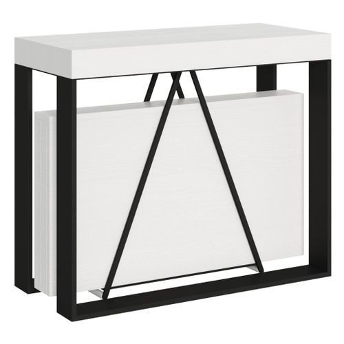 Console Extensible 90x40/300cm Sketa Frêne Blanc Cadre Anthracite