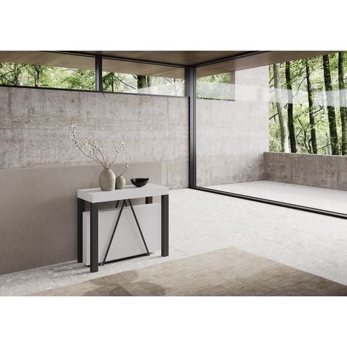 Console Extensible 90x40/196 Cm Tiris Small Frêne Blanc Cadre Anthracite