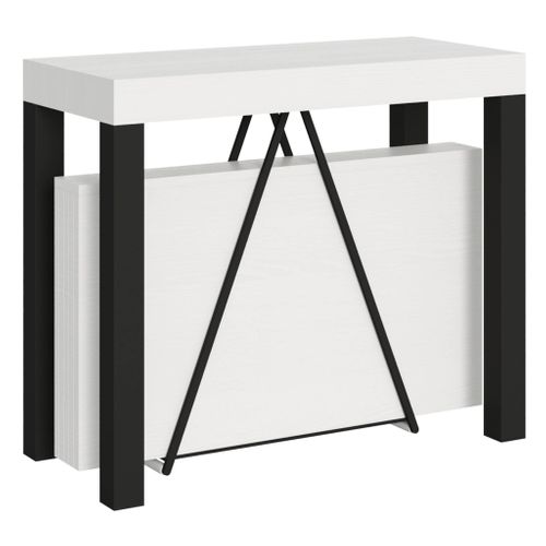 Console Extensible 90x40/196 Cm Tiris Small Frêne Blanc Cadre Anthracite