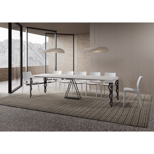 Console Extensible 90x40/300cm Aceres Frêne Blanc Cadre Anthracite