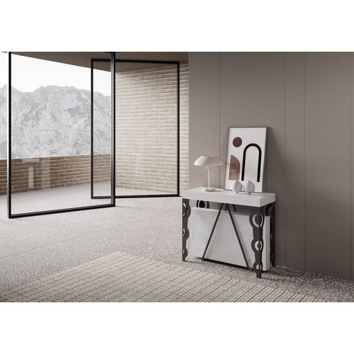 Console Extensible 90x40/300cm Aceres Frêne Blanc Cadre Anthracite