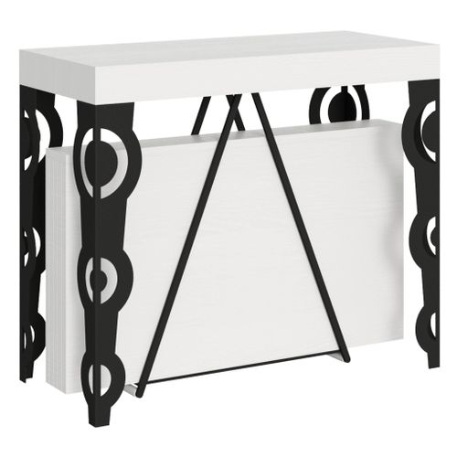 Console Extensible 90x40/300cm Aceres Frêne Blanc Cadre Anthracite