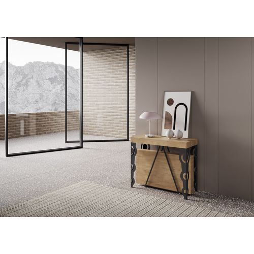 Console Extensible 90x40/300cm Aceres Chêne Nature Cadre Anthracite