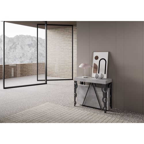 Console Extensible 90x40/300cm Aceres Gris Béton Cadre Anthracite