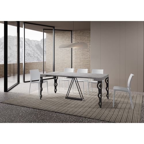 Console Extensible 90x40/300cm Aceres Gris Béton Cadre Anthracite