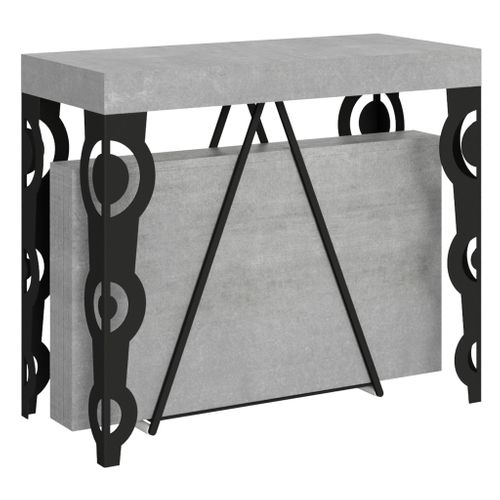 Console Extensible 90x40/300cm Aceres Gris Béton Cadre Anthracite