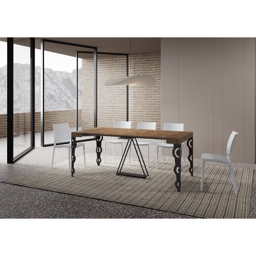 Console Extensible 90x40/300cm Aceres Noyer Cadre Anthracite