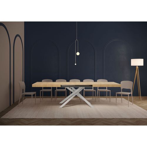 Table Extensible 90x200/304cm Karida Chêne Nature Pieds Blancs