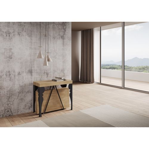 Console Extensible 90x40/196 Cm Riza Small Chêne Nature Cadre Anthracite
