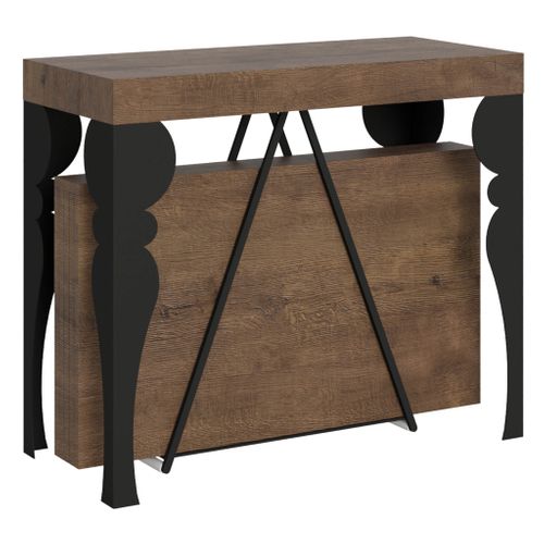 Console Extensible 90x40/196 Cm Riza Small Noyer Cadre Anthracite