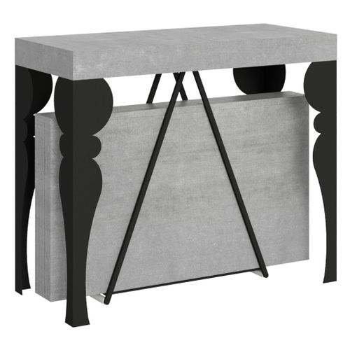 Console Extensible 90x40/196 Cm Riza Small Gris Béton Cadre Anthracite