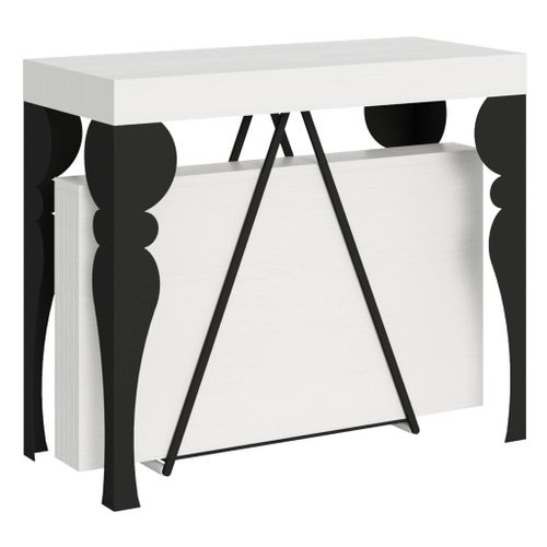 Console Extensible 90x40/300 Cm Riza Frêne Blanc Cadre Anthracite