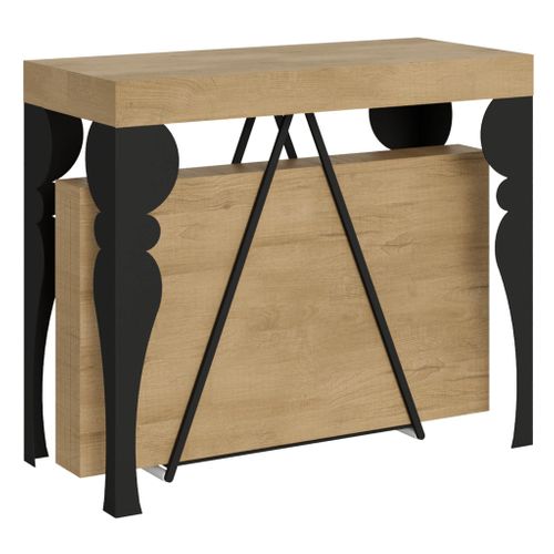 Console Extensible 90x40/300 Cm Riza Chêne Nature Cadre Anthracite