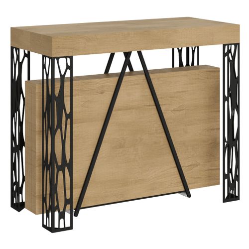 Console Extensible 90x40/196 Cm Kerpa Small Chêne Nature Cadre Anthracite
