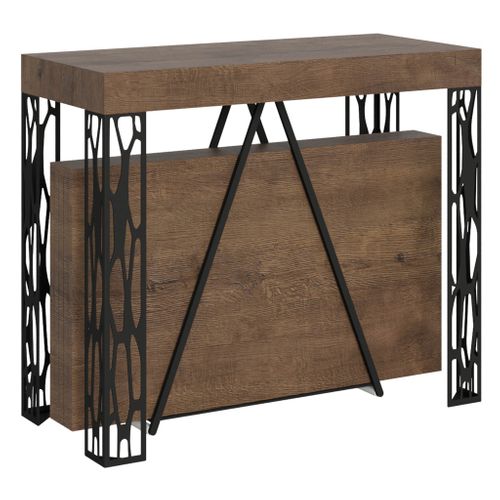 Console Extensible 90x40/196 Cm Kerpa Small Noyer Cadre Anthracite