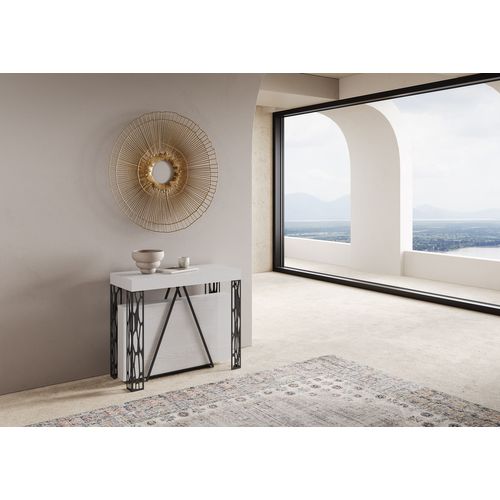 Console Extensible 90x40/300 Cm Kerpa Frêne Blanc Cadre Anthracite