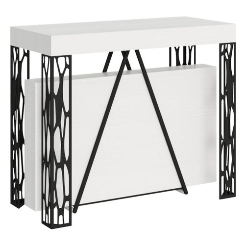 Console Extensible 90x40/300 Cm Kerpa Frêne Blanc Cadre Anthracite