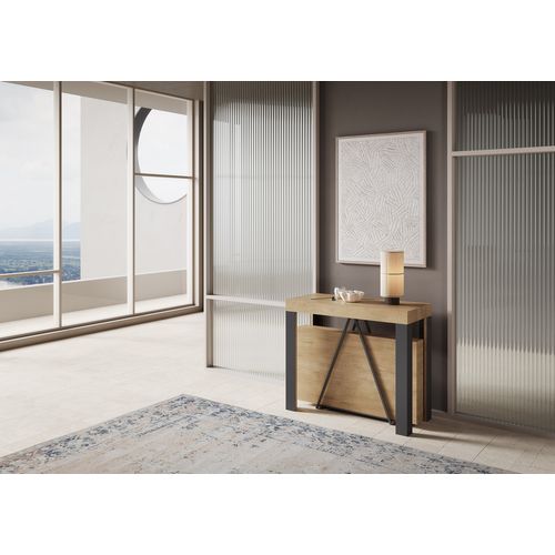 Console Extensible 90x40/300 Cm Tarax Chêne Nature Cadre Anthracite