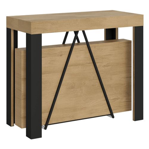 Console Extensible 90x40/300 Cm Tarax Chêne Nature Cadre Anthracite