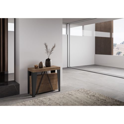 Console Extensible 90x40/196 Cm Algo Small Noyer Cadre Anthracite
