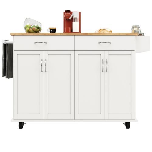 Buffet 106×50×90,5 Cm, Meuble De Cuisine Moderne Avec Espace De Rangement, Sur Roulettes, Blanc