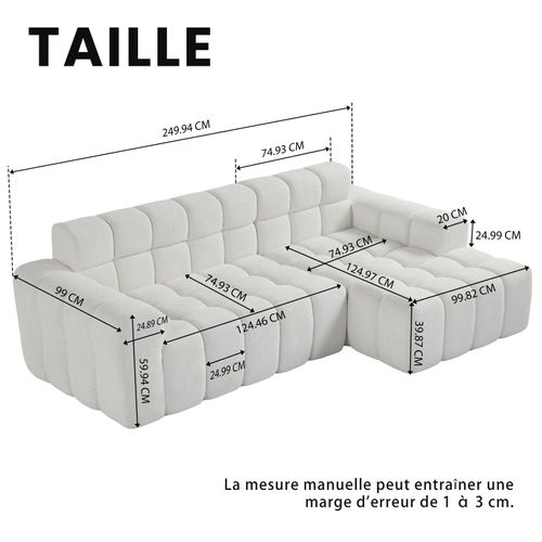 Canapé angle fixe Moderne 3 Places 250 X 150 X 85 Cm, Sans Installation, Tissu, Beige