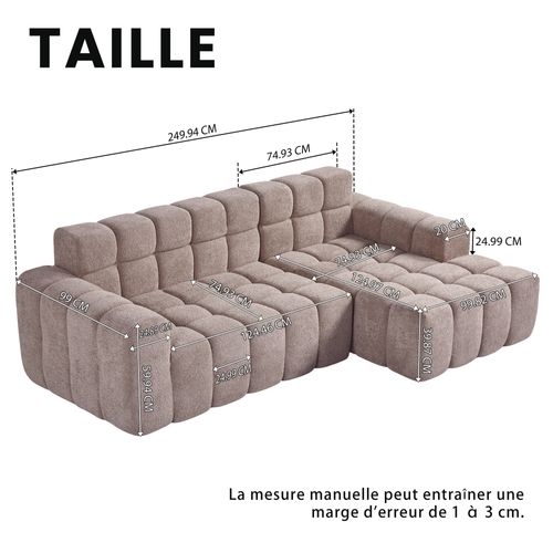 Canapé angle fixe Moderne 3 Places 250 X 150 X 85 Cm, Tissu, Kaki