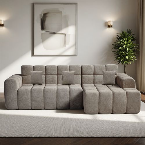 Canapé angle fixe Moderne 3 Places 250 X 150 X 85 Cm, Tissu, Kaki