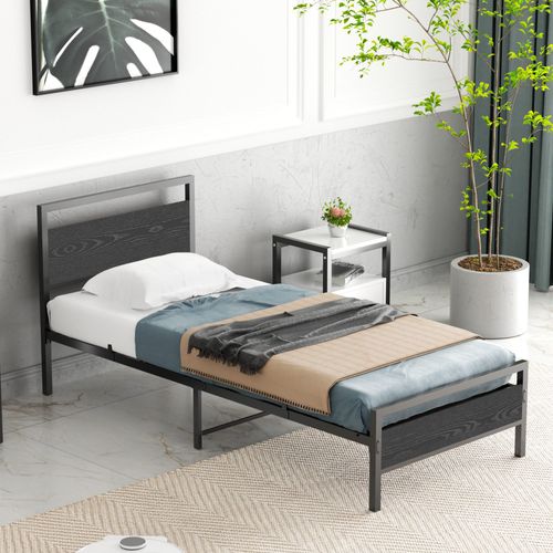 Lit Double Adulte 140x200 Cm, Cadre De Lit En Métal, Noir