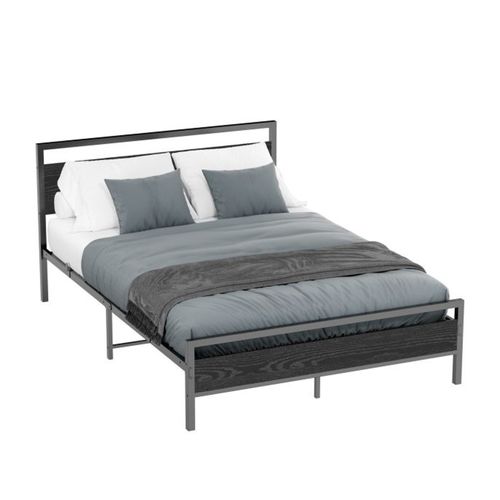 Lit Double Adulte 140x200 Cm, Cadre De Lit En Métal, Noir