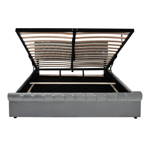 Lit Coffre 180x200 Cm Avec Tête De Lit Réglable En Hauteur, Velours, Gris