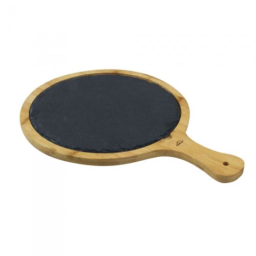 Planche Ronde Bambou Et Ardoise 28 Cm