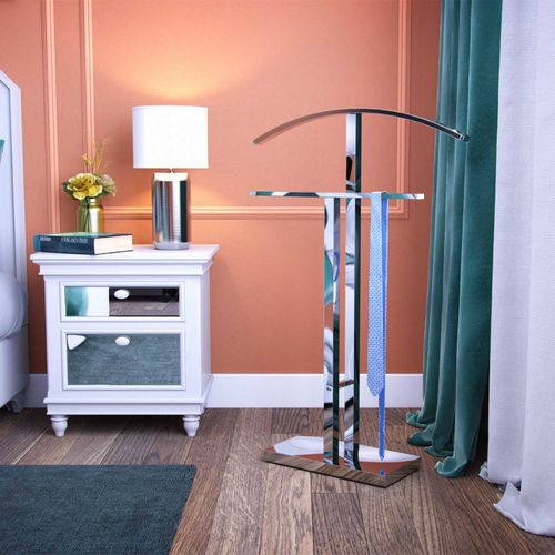 Valet De Chambre Multifonctionnel Avec 2 Perchoirs Lund 52x20x100cm,acier, Argenté