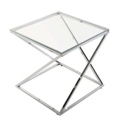 Table D'appoint Pour Le Salon, La Chambre Ou La Cuisine Trento 51x51x51cm,verre Et Métal, Argenté